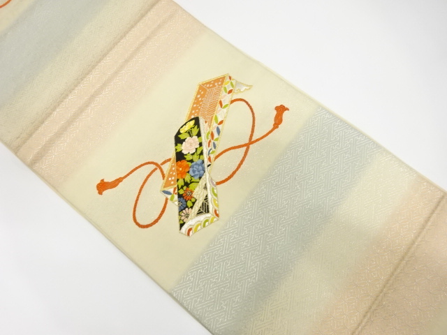 JAPANESE KIMONO / ANTIQUE FUKURO OBI / SILK / WOVEN BOX PATTERN